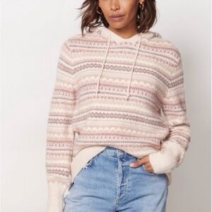 Evereve Fairisle hoodie. XS pink w Relaxed fit with adjustable draw strings